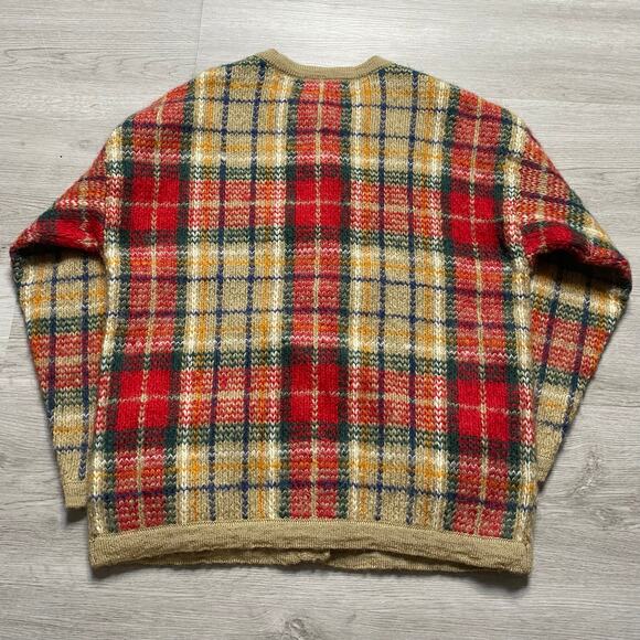Christmas Plaid Mohair Blend Knit Red Cardigan Women’s Large Capeisle Knitters - Picture 5 of 8
